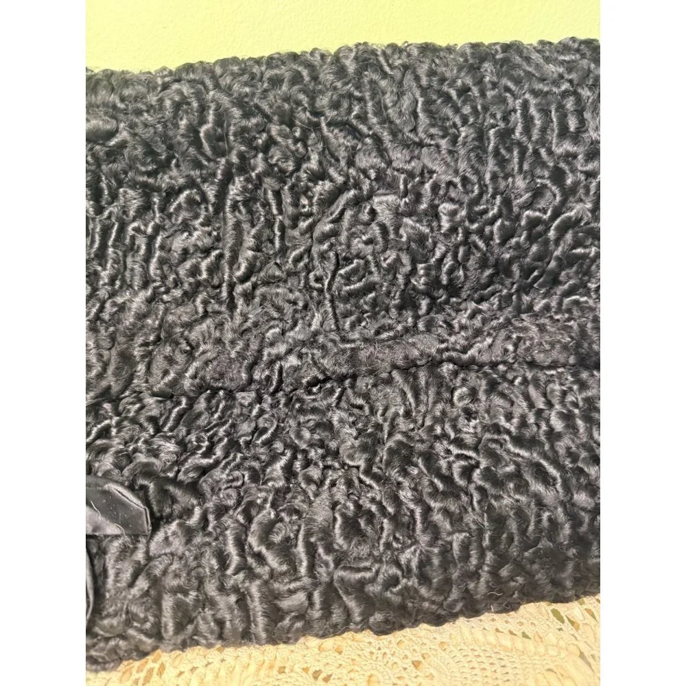 Antique 1920's Curly Black Wool Hand Muff Purse Clutch - Picture 14 of 14